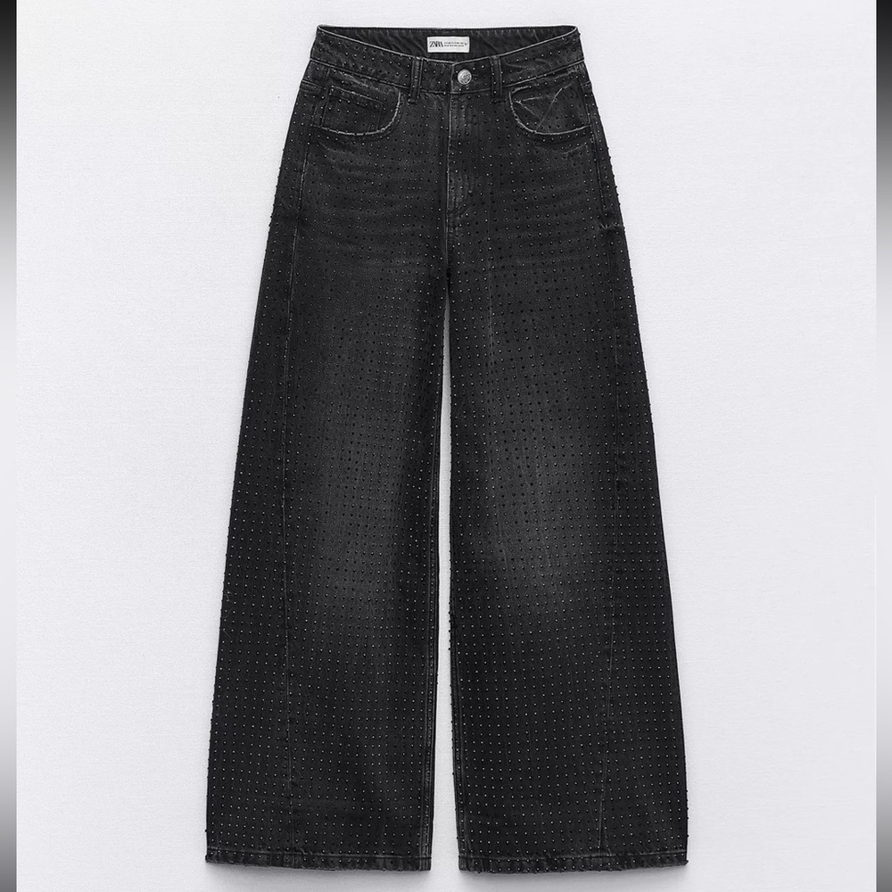 NEW NO TAG ZARA SUPER WIDE LEG RHINESTONE JEANS